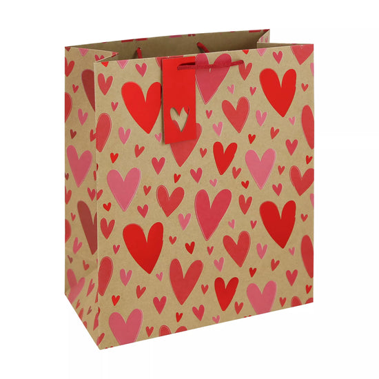 Eurowrap 12 Pack Gift Bag Kraft Hearts Large