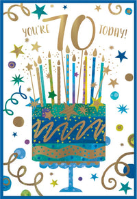 Simon Elvin C50 birthday cards featuring a 70th birthday design, six-pack of greeting cards for special age celebrations.