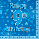 9th Birthday Blue 3-ply Napkins 33x33cm 16pk