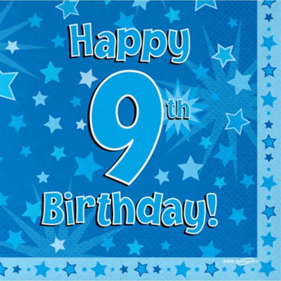 9th Birthday Blue 3-ply Napkins 33x33cm 16pk