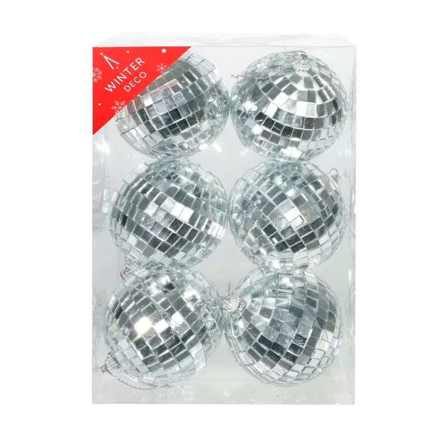 Disco Bauble Silver 8cm 6 Pack