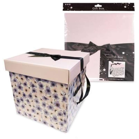 Gift Box Flat Pack Square Floral