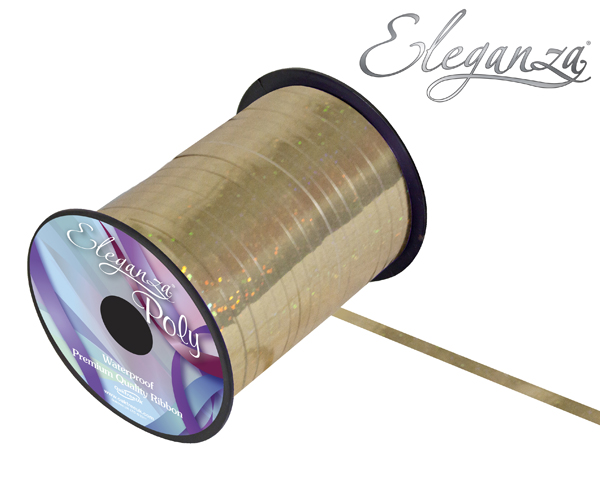 Gold holographic Eleganza Ribbon Holo Balloon Ribbons, 5mm x 250 yards, shiny decorative ribbon for balloons and craft projects