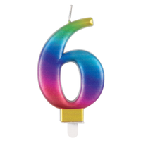 Unique Party Candle Number 6 Metallic Rainbow