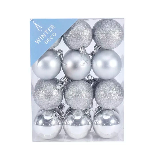 Shatterproof Baubles Silver 6cm 24 Pack