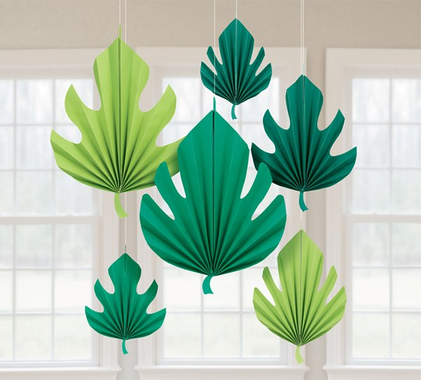 Hawaiian Palm Leaf Shaped Fan Decorations 6pk