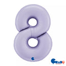 Grabo satin lilac foil number 8 balloon, 40-inch size, with shiny metallic finish, designed for celebrations and special occasions.