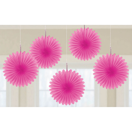 Bright Pink 15cm Mini Paper Fans 5pk