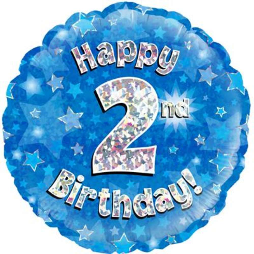18" 2nd Birthday Blue Holographic Foil Balloon