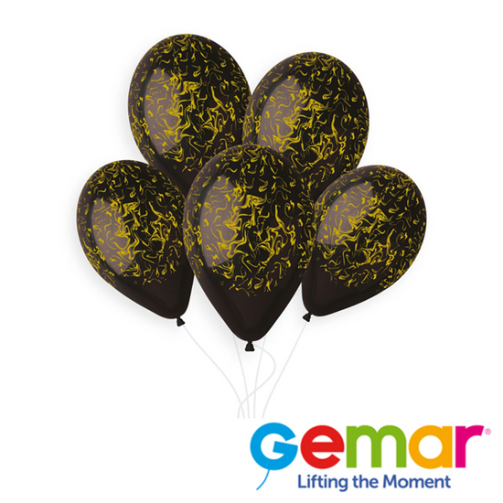 Gemar Marble Black & Gold 13" Latex Balloon 50pk
