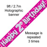 Oaktree Banner Age 2 Pink Holographic 9ft