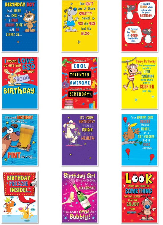 Simon Elvin Birthday Humour Assorted 12x6pk