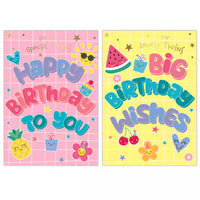 Poppyhill 12-pack birthday cards featuring twin-themed designs, colorful illustrations, and greeting space on high-quality cardstock.