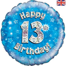 18" 13th Birthday Blue Holographic Foil Balloon