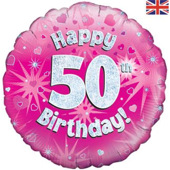 18" 50th Birthday Pink Holographic Foil Balloon