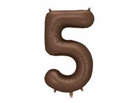 PartyDeco foil balloon in satin mocha, number 5, 34 inches tall, shiny metallic finish, designed for celebration and party decor
