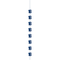 Blue 5ft hanging decor with glitter for 16th birthday celebration, from Unique party decorations.