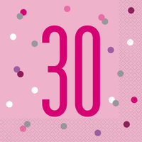 Pink Glitz 30th Birthday Napkins 16pk