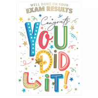 Set of six Prelude C50 congratulation exam result cards featuring colorful designs and space for personalized messages.