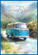 Simon Elvin C50 birthday card set for son, featuring six colorful greeting cards with cheerful designs for special occasions.