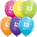 Qualatex 25-pack printed latex balloons featuring colorful tropical designs, perfect for age 13 celebrations, 11-inch size.