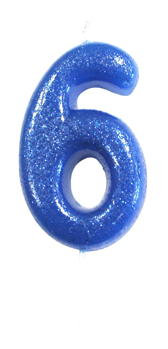 Creative Party Candle Number 6 Glitter Blue 7cm