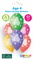 Six Gemar Cosmic Stars 13-inch latex printed balloons with colorful star patterns for age 4 celebrations.