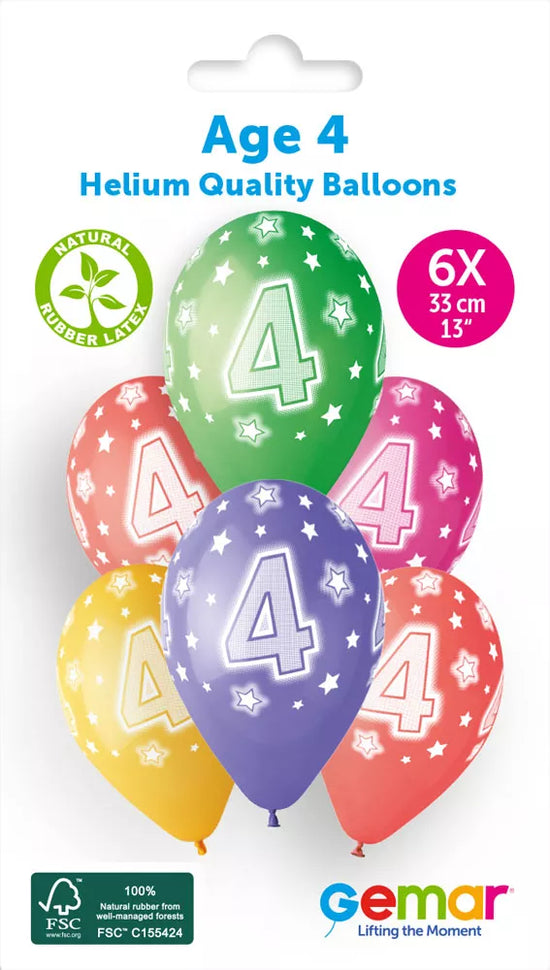 Gemar Cosmic Stars Age 4 13" Latex Balloons 6pk