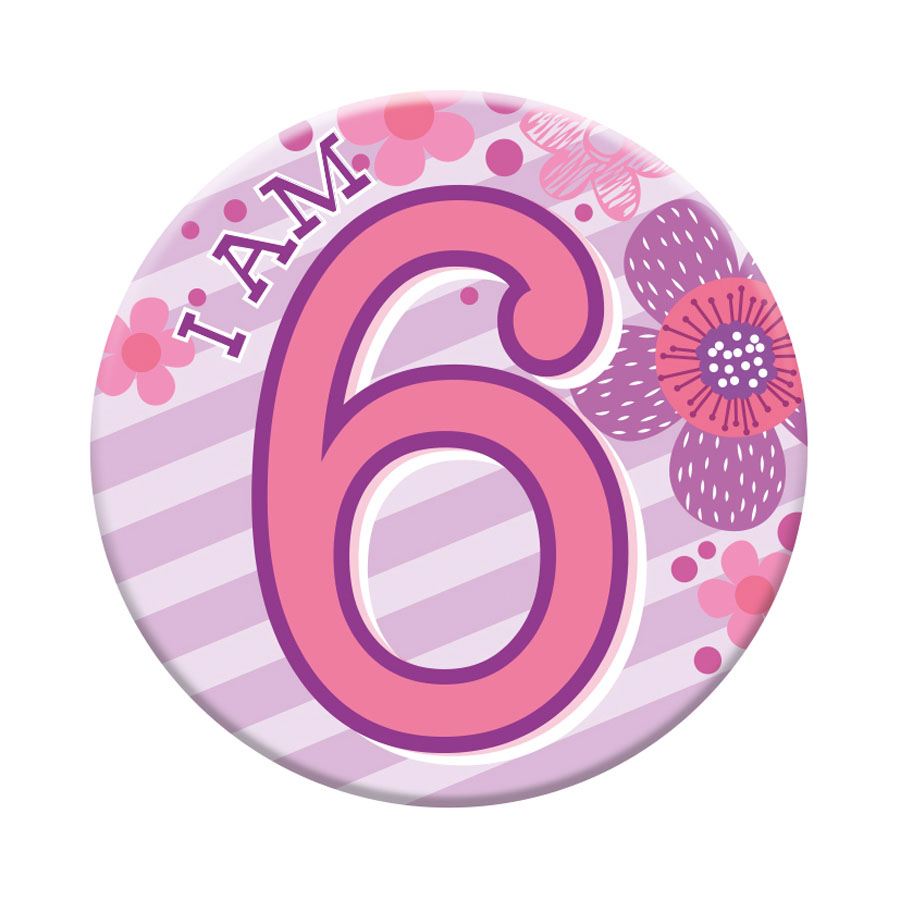 Six small Tiger Feet birthday badges featuring the number 6, perfect for celebrating a child's sixth birthday.