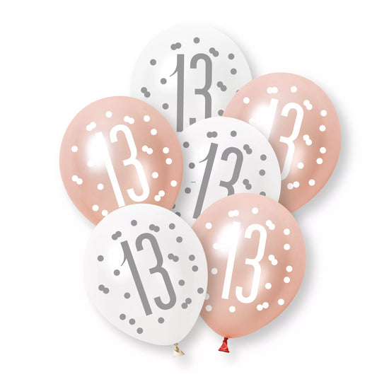 Unique Glitz Age 13 Rose Gold 12" Latex 6pk