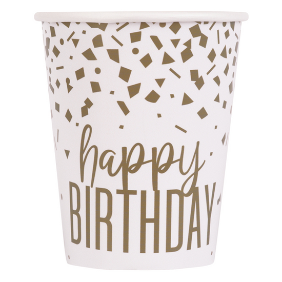 Gold Confetti Happy Birthday 9oz Paper Cups 8pk