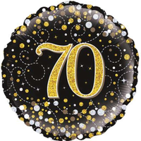 Oaktree 70th Birthday Sparkling Fizz black foil balloon, 18-inch celebration balloon with metallic finish and festive design.