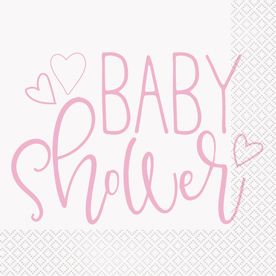 Baby Shower Pink & White Lunch Napkins 16pk