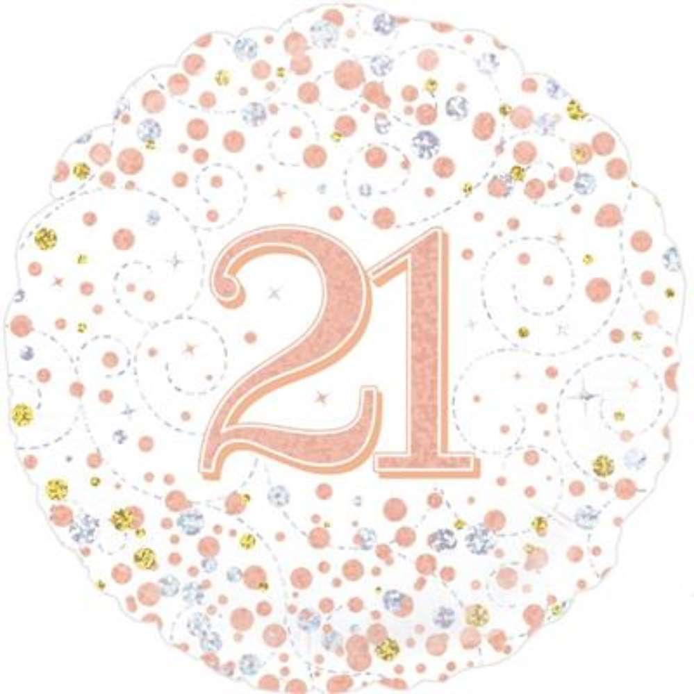 Oaktree 21st Birthday Sparkling Fizz white foil balloon, 18-inch celebration balloon with shiny design for milestone birthday.