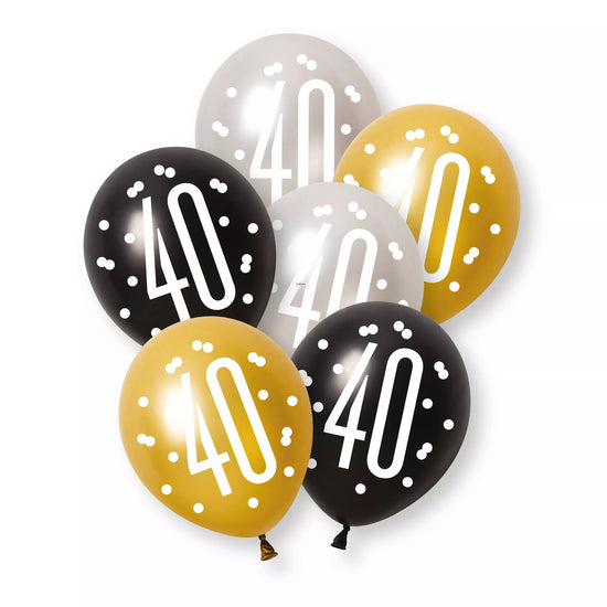Unique Glitz Age 40 Black 12" Latex 6pk