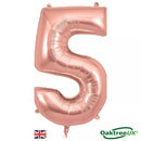 Oaktree Rose Gold 34-inch foil balloon in the shape of the number 5, shiny and reflective with a smooth surface.