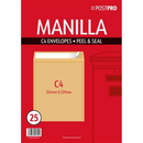 25pk Envelopes C4 229x324mm Manilla Peal&Seal