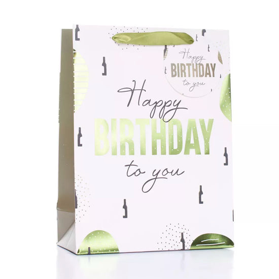 Gift Bag Happy Birthday Gold Medium 6pk