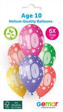 Six Gemar Cosmic Stars 13-inch printed latex balloons with colorful star designs, perfect for celebrations and parties.