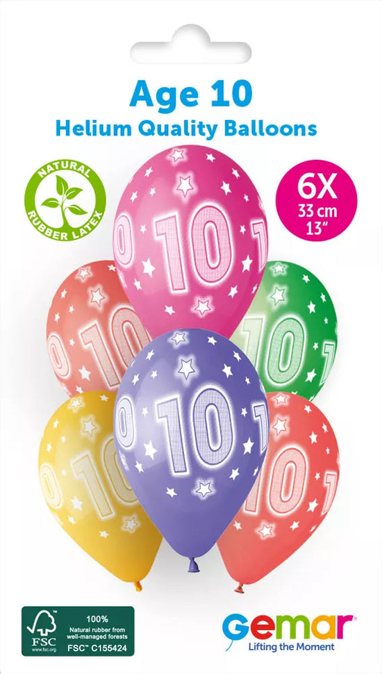 Gemar Cosmic Stars Age 10 13" Latex Balloons 6pk