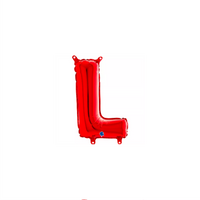Red 14-inch Grabo foil letter L balloon, shiny and reflective, designed for celebration decorations and party displays.