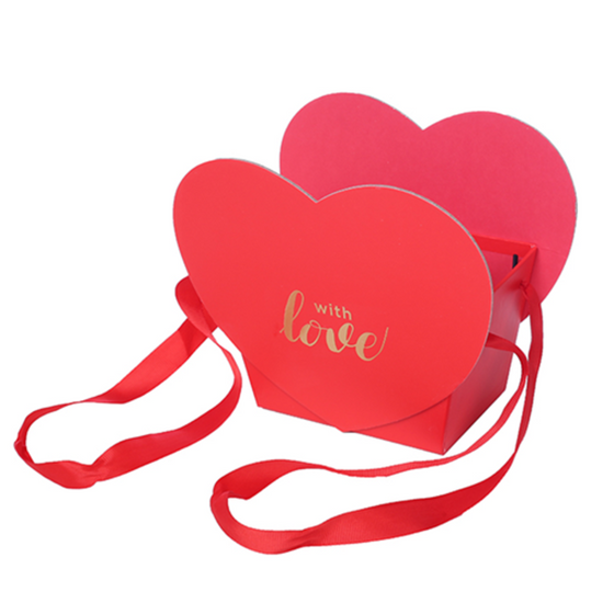 Red & Gold Heart Shaped With Love Flower Box