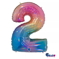 Grabo Rainbow 40-inch foil balloon shaped as number 2, colorful and shiny, perfect for celebrations and party decorations.