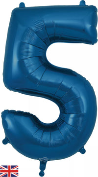 Oaktree navy blue foil balloon shaped as the number 5, 34 inches tall, perfect for celebrations and party decorations.