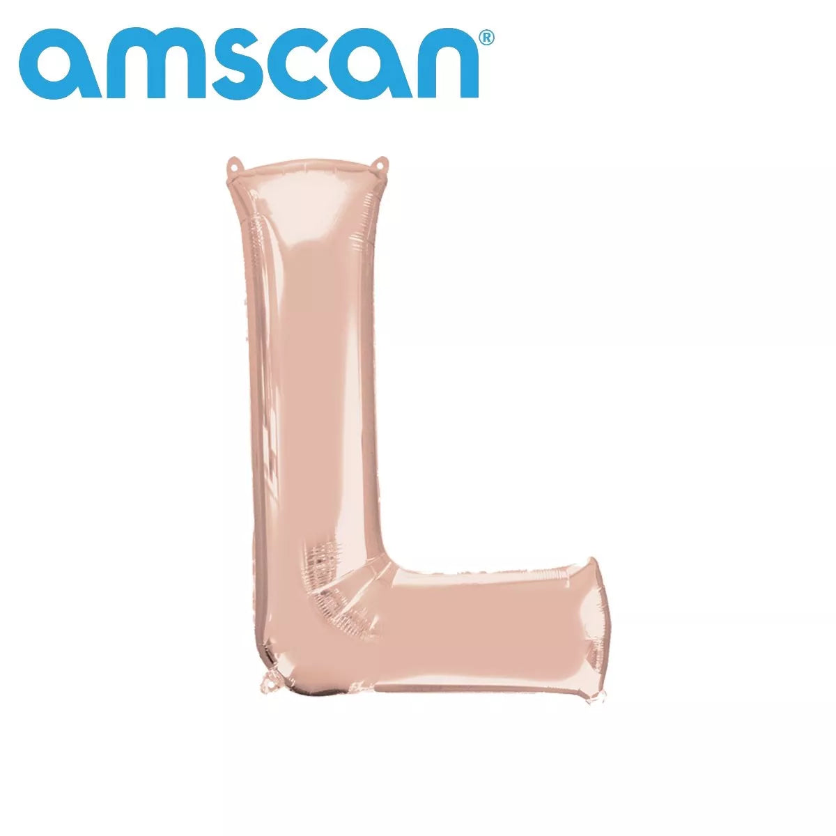 Rose gold Anagram foil balloon letter L, 16-inch letter balloon for celebrations, shiny metallic finish, inflated and ready for display.