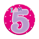 Six small Tiger Feet birthday badges with the number 5, perfect for celebrating a child's fifth birthday.