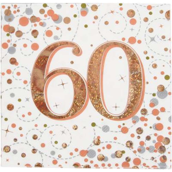 Oaktree Fizz Age 60 Rose Gold Napkins 16pk