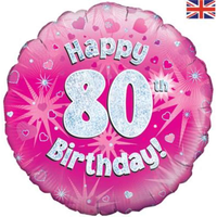 18" 80th Birthday Pink Holographic Foil Balloon