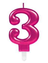 Amscan Party Candle Number 3 Metallic Pink 4m