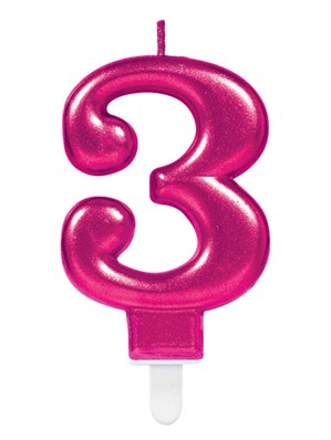 Amscan Party Candle Number 3 Metallic Pink 4m